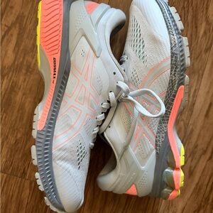 ASICS Women's Light Gray and Coral Athletic Shoes